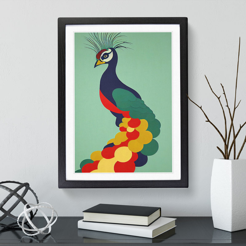 Peacock In Abstract No.7 - Single Picture Frame Print, 64cm H x 46cm W x 2cm D, Black Framed