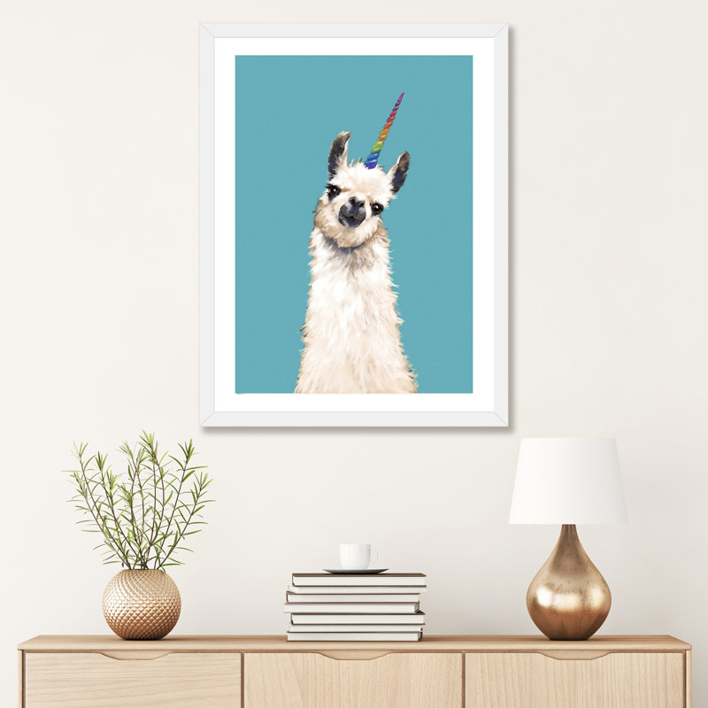 Art encadré licorne, H 32 po x l 24 po x P 1 po, Papier encadré blanc