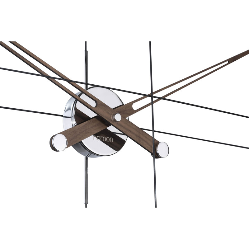 Large Black and Walnut Modern Wall Clock with Steel Mechanism