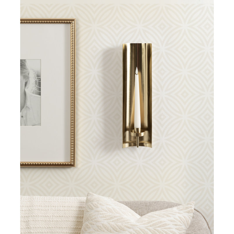 Taybron Curved Metal Taper Candle Wall Sconce, Gold