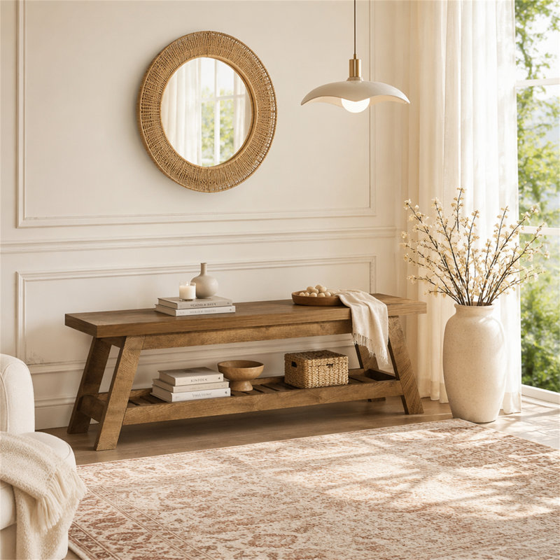 Banc d'entrée 55 po, banc de rangement à 2 niveaux avec rangement pour chaussures