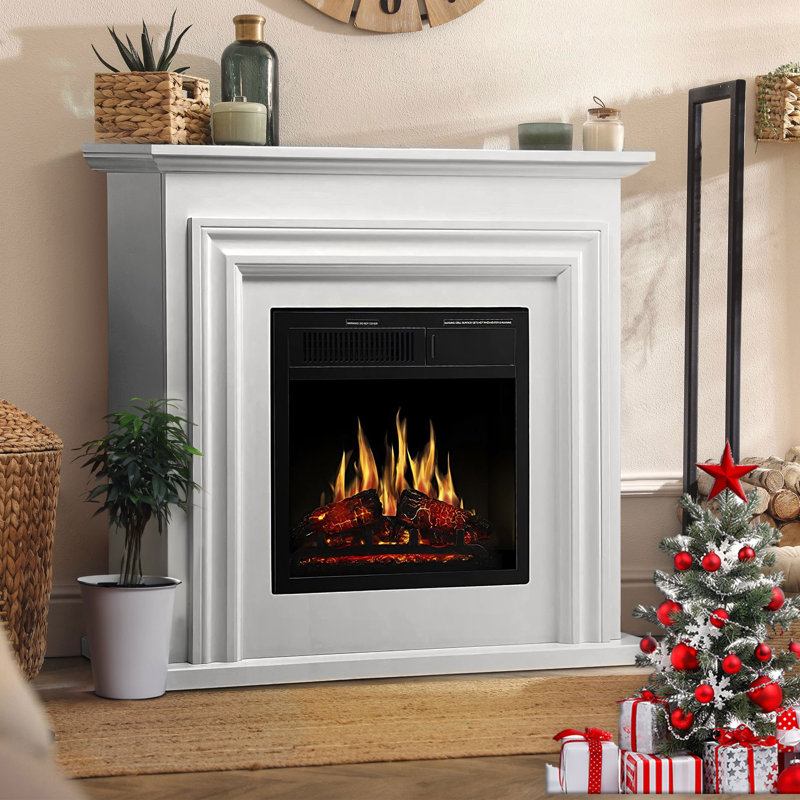  36.15" TV Stand with Independent Electric Fireplace. Remote Control, Five Flame Brightness, Pearl White