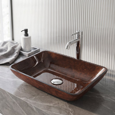 Lavabo de salle de bain rectangulaire en verre Donatello Russet L 18 po x l 13 po x H 4 po