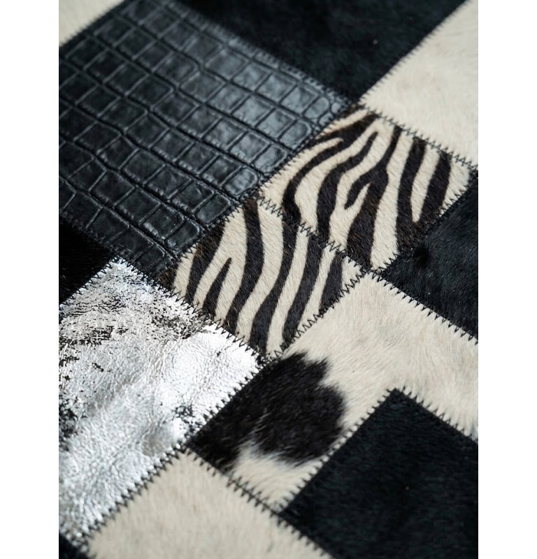 Tapis Abani Rugs Hide HID240A Noir Ivoire Texture Mixte Patchwork Soriano, 6 pi x 9 pi
