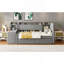 Lit de jour simple tapissier avec tiroirs, tablettes, armoires rabattables et table d'appoint (gris)