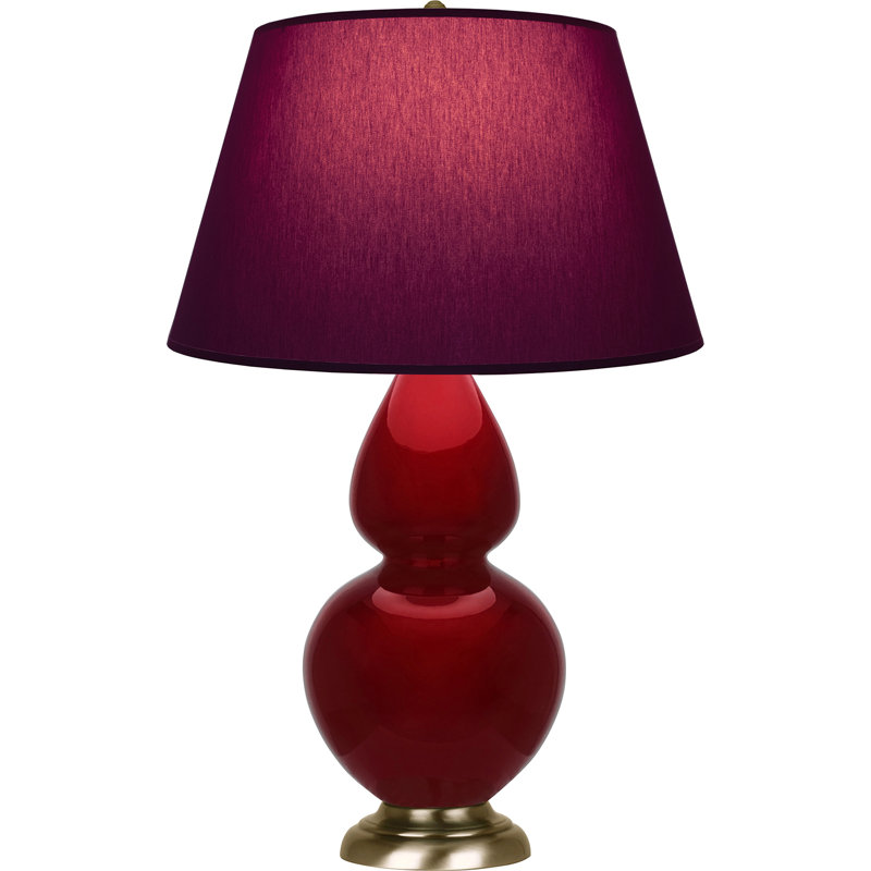 Lampe de table double gourde en céramique, Sangria glacé / laiton, Prune / lavande, Laiton