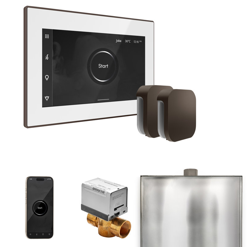 Ensemble de commande de douche à vapeur XButler Max avec contrôle iSteamX et tête de vapeur en blanc , Bronze huilé, bronze