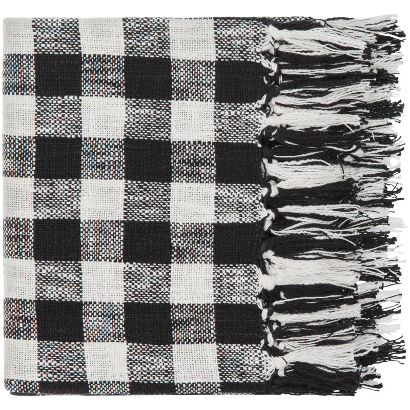 Jeté 100% coton Evie, Blanc / noir, Écossais / carreauté
