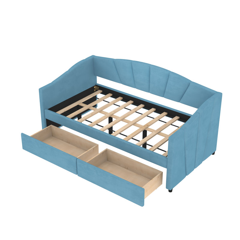 Lit plateforme tapissier avec rangement Aquavia, Bleu