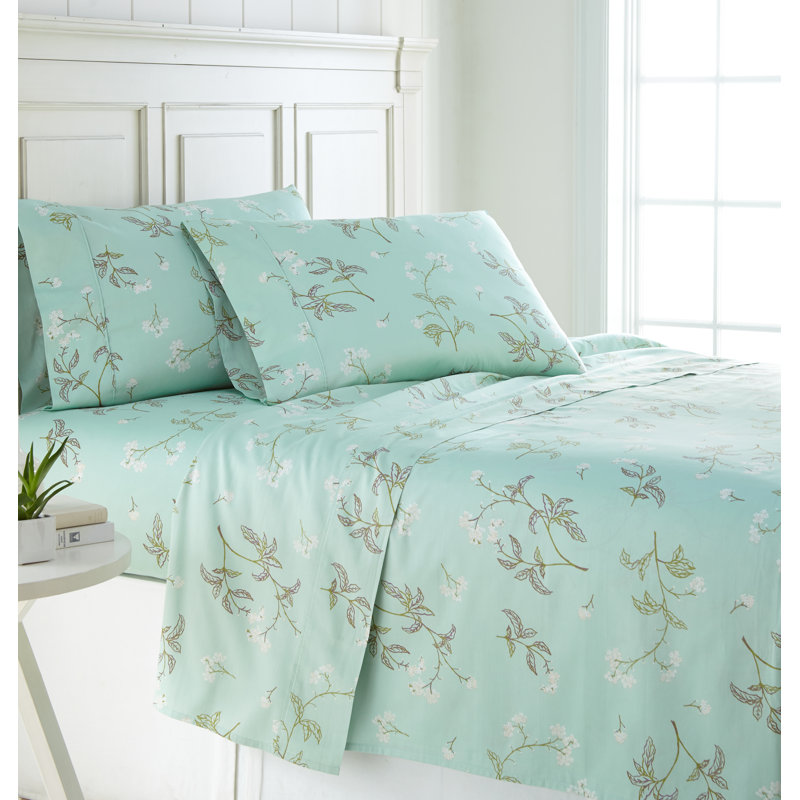 Southshore Fine Linens Myosotis Scorpioides 3-Piece 300 Thread Count Cotton Sateen Sheet Set, 22-Inch Extra Deep Pocket, Twin, Green