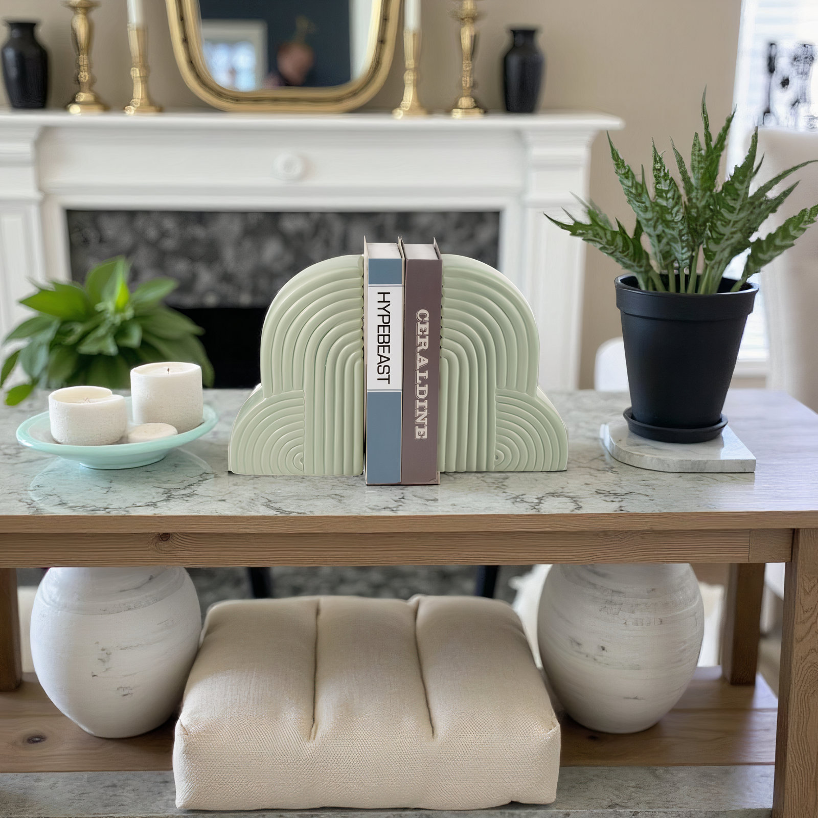 Ceramic Arch Bookends, Green