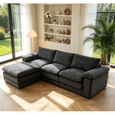 Canapé modulaire en forme de L de 100 po avec repose-pieds mobile, canapé-lit 4 places en chenille moderne avec coussins de dossier amovibles et accoudoirs larges pour le salon
