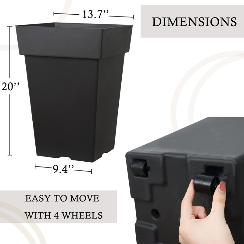 Set of 2 Large Plastic Plant Pots Flower, Black