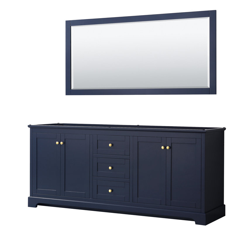 Avery 79'' Double Bathroom Vanity Base Only, Dark Blue/Gold