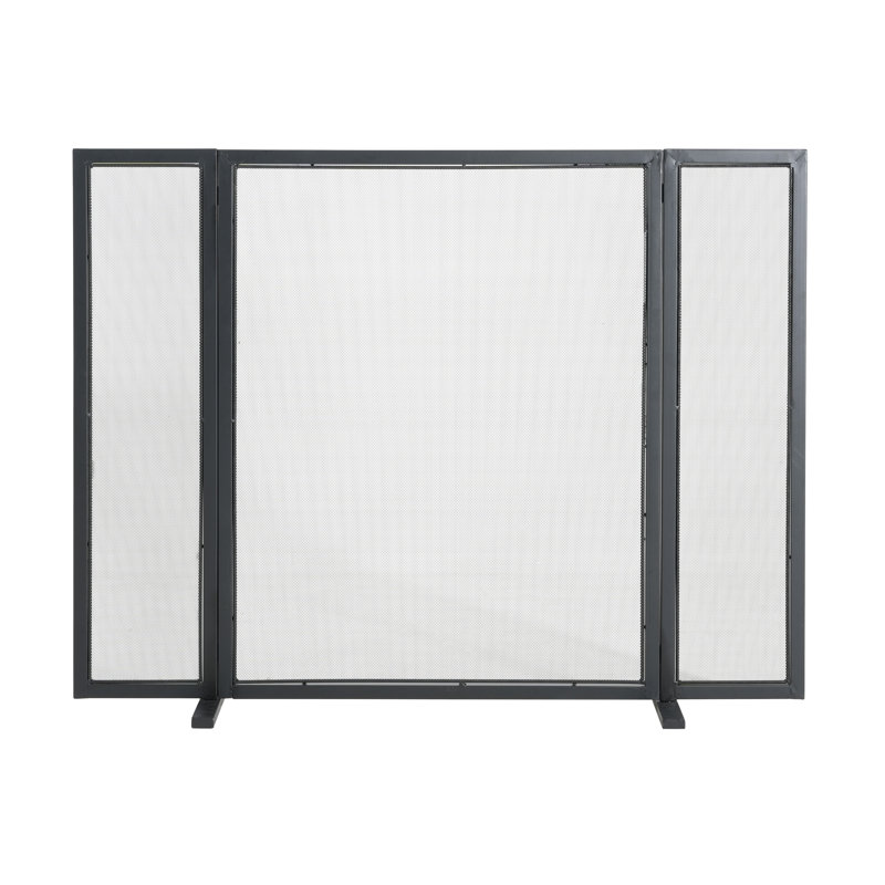  Pare-étincelles en fer 3 panneaux Quiana au design minimaliste, finition noire