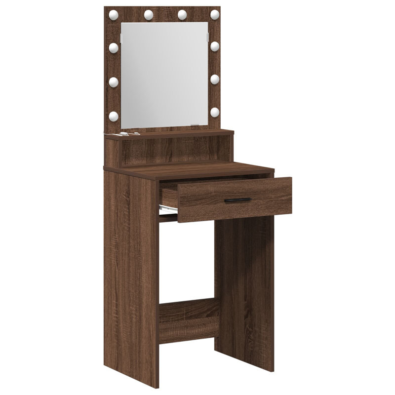 Brown Oak MDF Wood 41 X 135 Cm Mirror Vanity Table