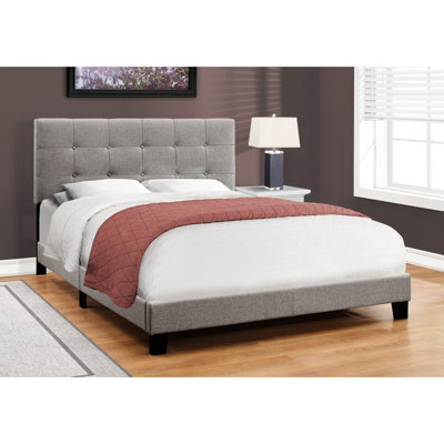 Upholstered Queen Bed In Grey, Adding Elegance To Bedroom Decor Size With Grey Upholstery And Wooden Slats For Support