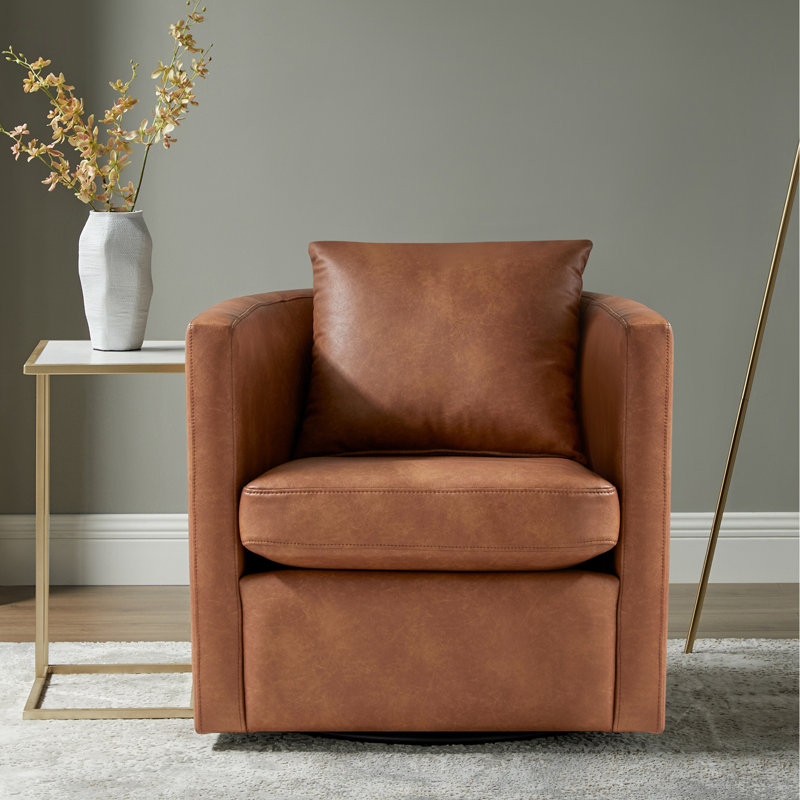 Fauteuil demi-tonneau pivotant Riona Midnight, Polyester brun et polyuréthane