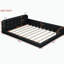 Grand lit plateforme tapissier avec 2 lampes de lecture, noir-129184976