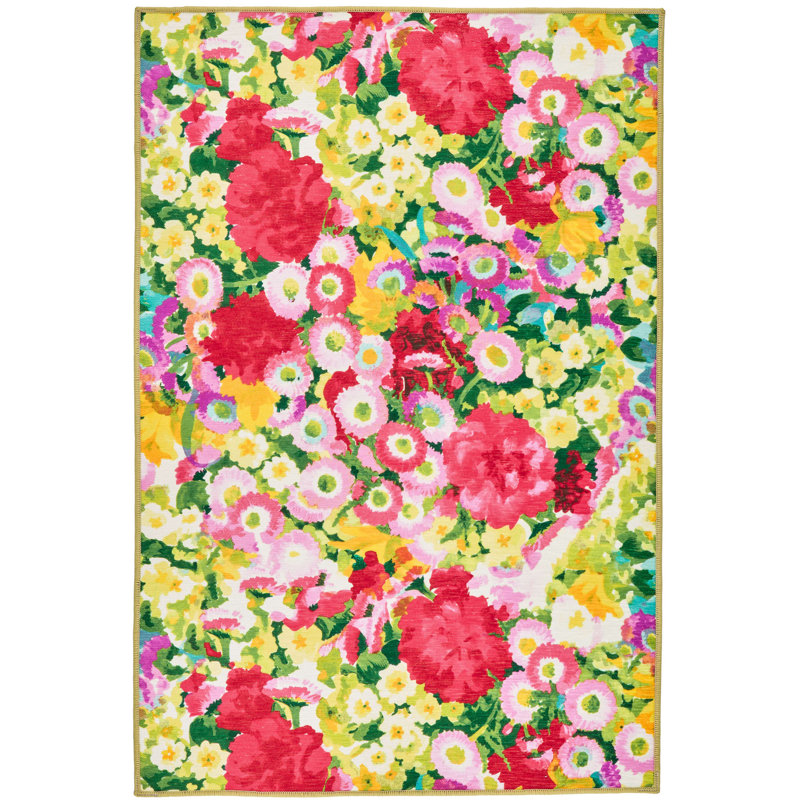 Chamomile Cluster Multi Machine Printed Washable Rug, Rectangle 2' x 3'