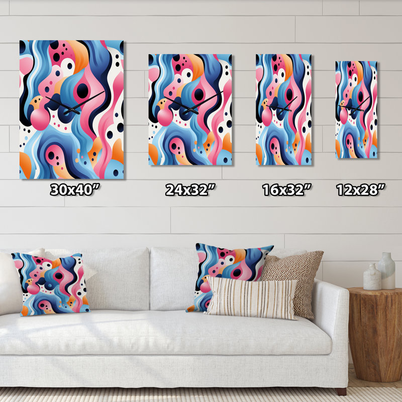 Rose et bleu Designer Waves I - Très grandes horloges murales modernes, Moyen