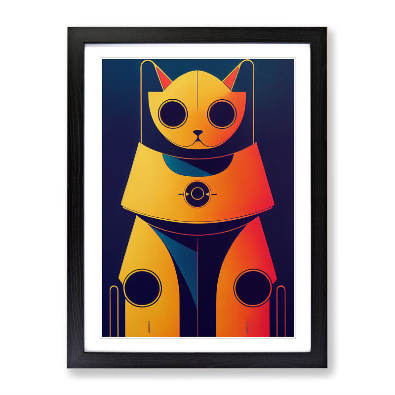 Robo Cat - Single Picture Frame Print, 64cm H x 46cm W x 2cm D, Black Framed