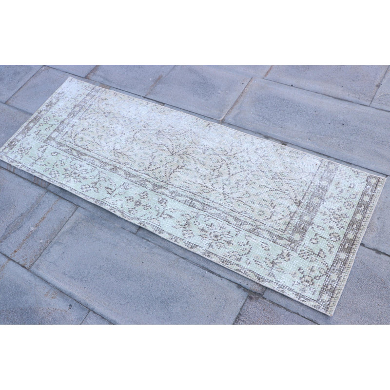 Authentic Vintage Green Turkish Wool Runner Rug Ideal for Entryways