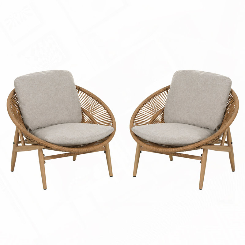 Outdoor Papasan Chair, Beige Cushion/Natural Frame 