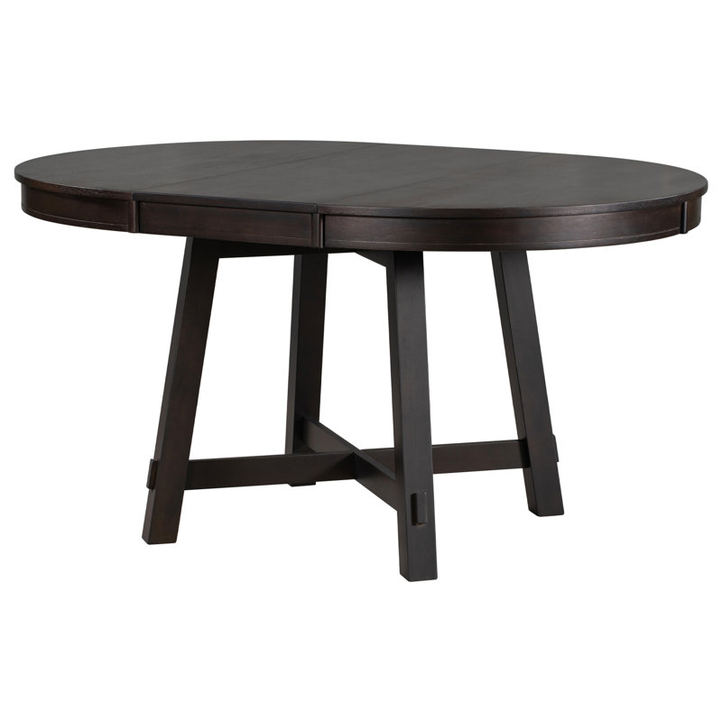 Farmhouse Round Extendable Dining Table With 16" Leaf Wood Kitchen Table, Espresso