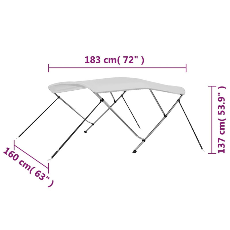 Toile avec cadre en aluminium pour bateau, H 53,9 po x l 72 po x P 62,9 po, Blanc