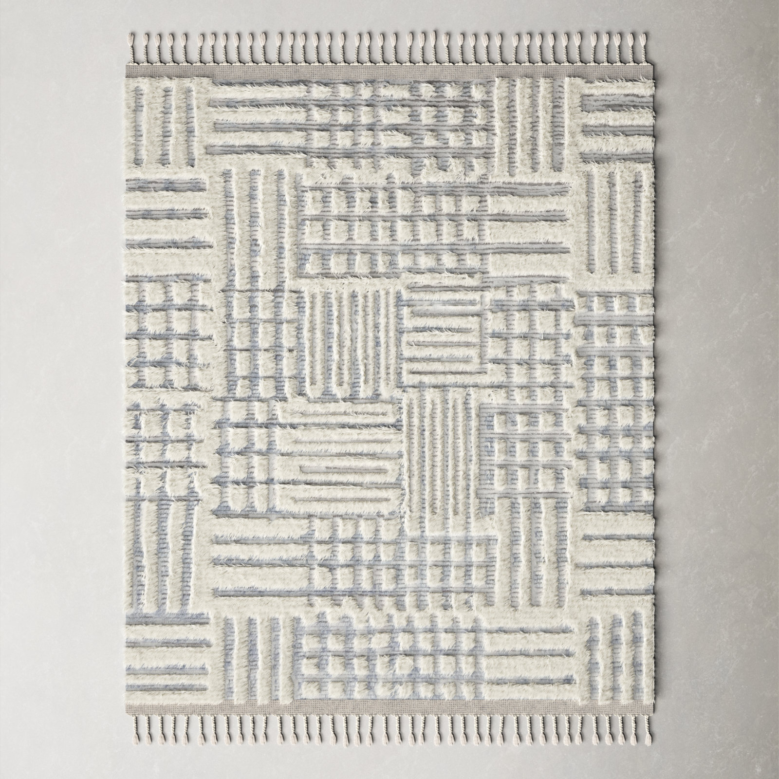 Benjamin Ivory Sky Hand-Knotted Geometric Rug, Rectangle 7'9" x 9'9"