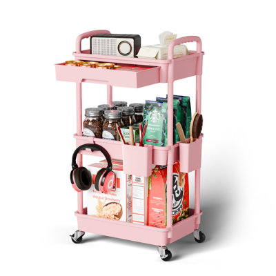3 Tier Rolling Utility Cart With Drawer,utility Cart Made Of Multifunctional Storage Organizer Tool For Kitchen,bathroom,living Room,office