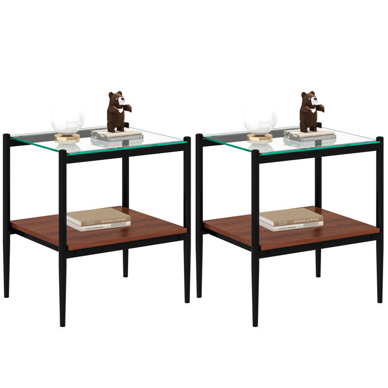 De 2 tables de bout en verre transparent avec couche et pieds l 15,34 po x H 20,69 po, structure trempée
