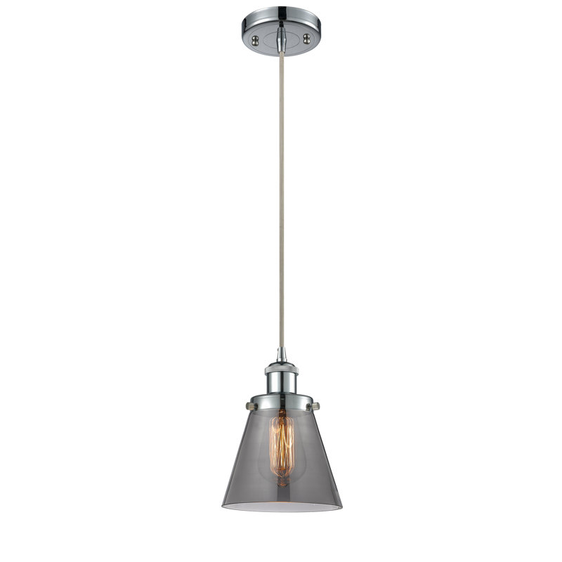Luminaire suspendu conique à 1 lumière Wilmoth, Ampoule non incluse, Plaqué couleur fumée, Chrome poli