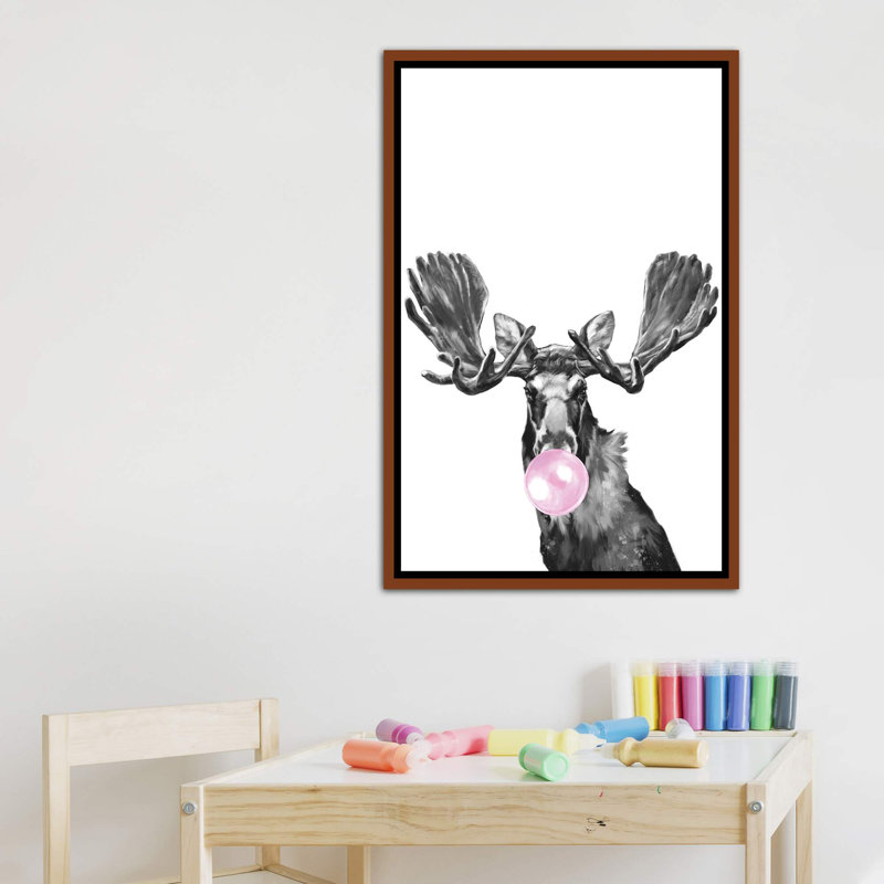 Art orignal de gomme à bulles, H 40 po x l 26 po x P 1,5 po, Toile avec cadre en bois classique