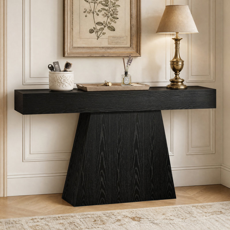 63" Farmhouse Console Table with Trapezoidal Base, Narrow Entryway Table & Long Sofa Table for Hallway, Living Room