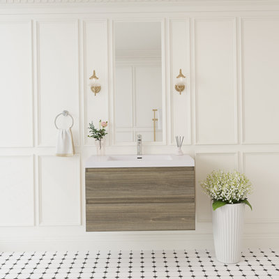 Meuble-lavabo flottant avec lavabo, solution de rangement mural pour salle de bain moderne, avec tiroirs à fermeture en douceur et comptoir de qualité supérieure