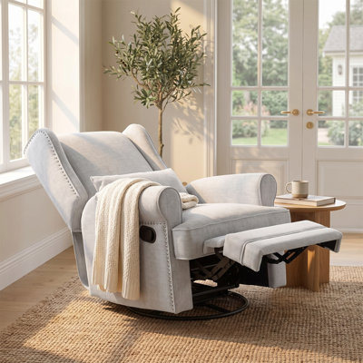 Swivel Rocking Chair With A Lumbar Pillow And Footrest, Suitable For The Bedroom