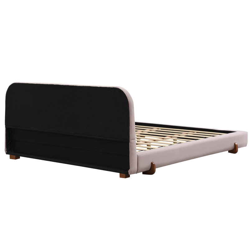 Lit tapissier très grand avec pieds en bois massif Elegant Unique Design, Rose