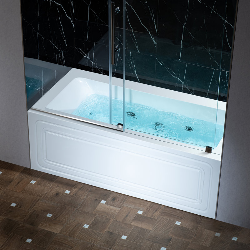 60" X 30" Alcove Acrylic Rectangular Whirlpool Heated Jetted Tub In White With Drain and Overflow, Matte Black, Right
