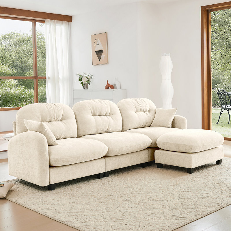 Modular Sectional L Shaped Couch With Ottoman, Featuring Premium Chenille Fabric, Tufted Cushion Backrest, Ergonomic Design And Easy Installation