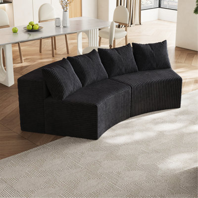Corduroy Curved Sectional Sofa With Four Pillows