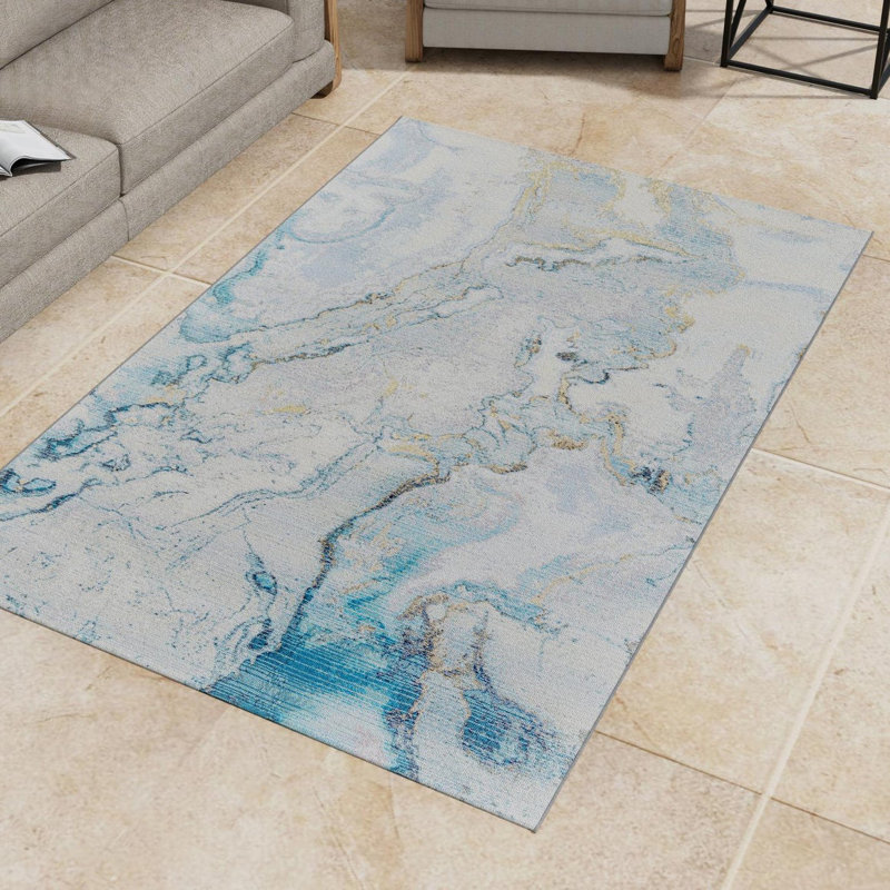 Tapis intérieur / extérieur en polypropylène tissé à la machine Keazia, Rectangle 5 pi 3 po x 8 pi