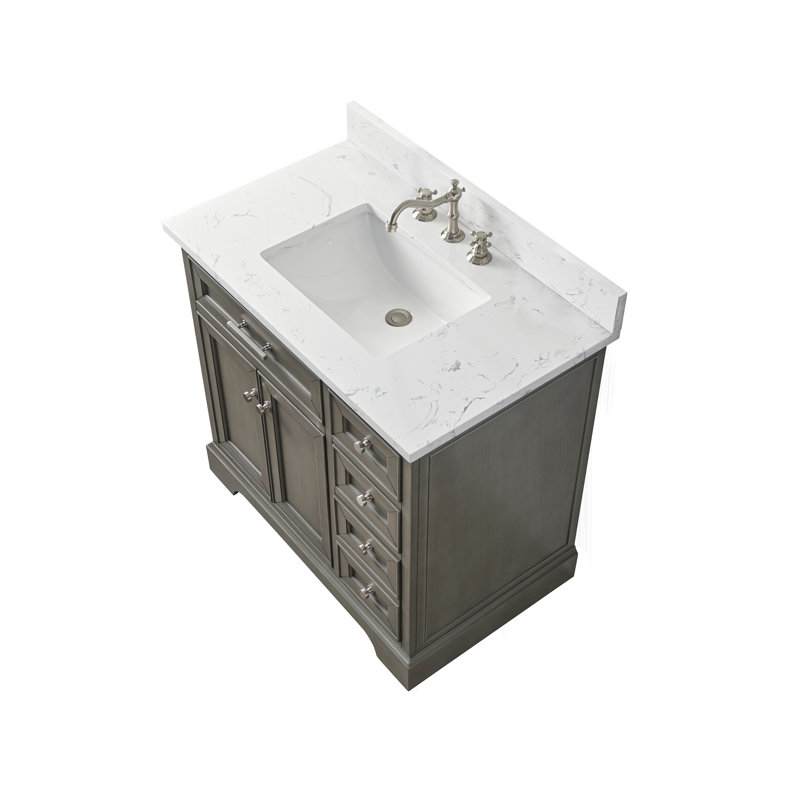 Thompson 36" W Single Bathroom Vanity, Silver Gray/Brushed Nickel
