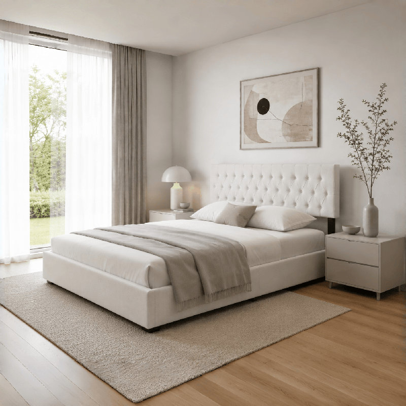4 Drawers Upholstered Storage Bed, Cream, Full