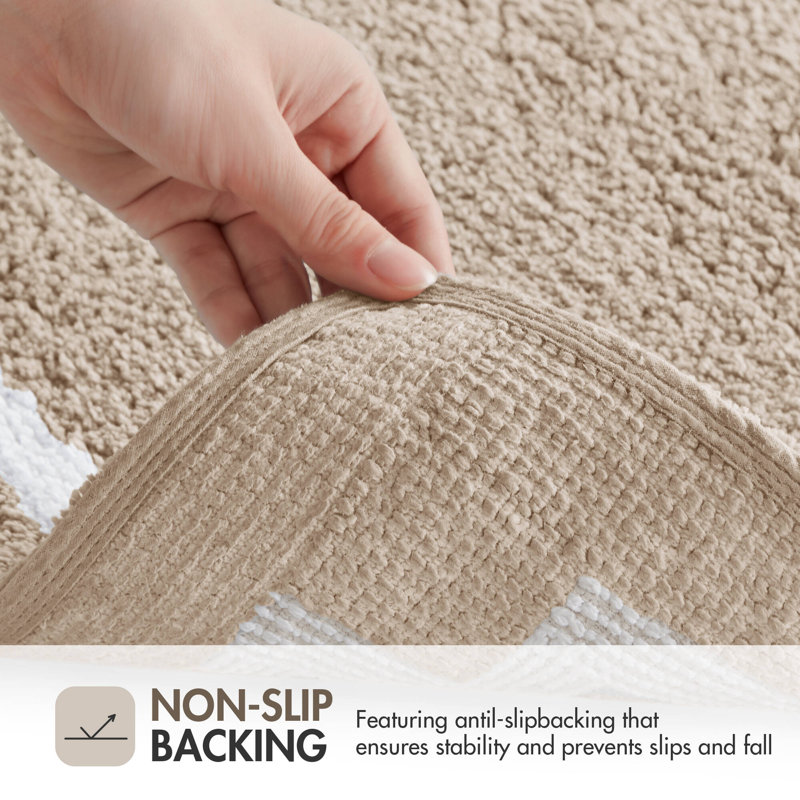 Evan Taupe 100% Cotton Tufted 20x30'' Bath Rug with Non-Slip Backing, 20" W x 30" L, Taupe