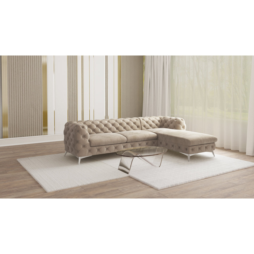 Chesterfield Corner Chaise Sofa  with Silver Metal Legs
