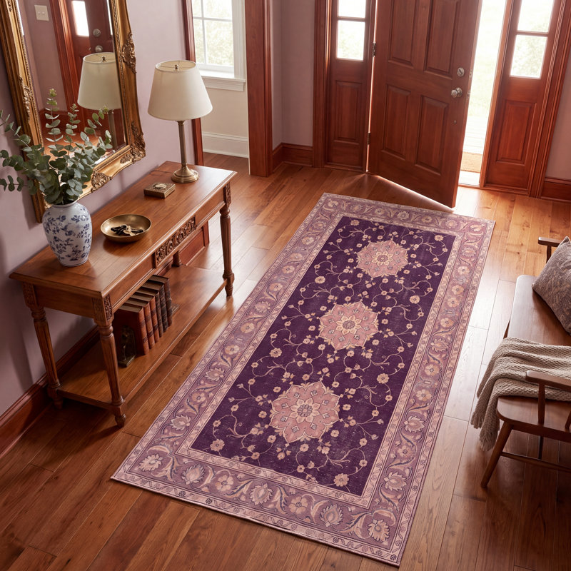 Tapis Ashley traditionnel avec médaillon, style persan, or, rose, gris, ivoire, lavable à la machine, antidérapant, à poils courts, pour l'intérieur et l'extérieur, adapté aux animaux domestiques, idéal pour le salon, la chambre, la salle à manger, l'entrée, le couloir ou le bureau.