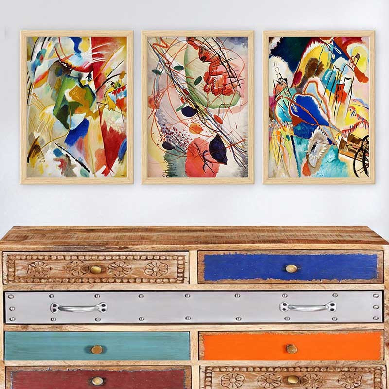 Ensemble de 3 peintures élégantes encadrées décoratives, 13,8 x 17,7 pouces chacune | 100% bois avec cadre 100% polystyrène (épaisseur: 0,8 pouce) | Impression numérique UV, parfaite pour le salon et la décoration intérieure