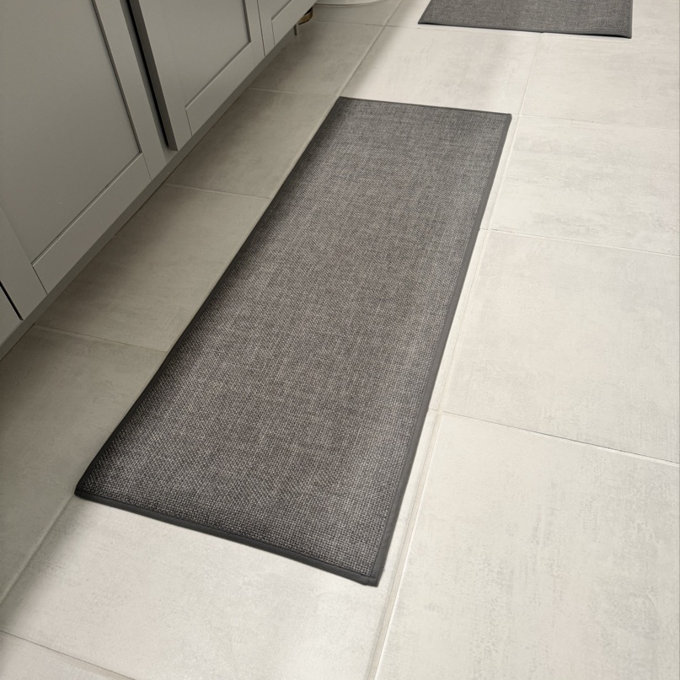 2 Piece Linen-Look Bath Rug Set with Non-Slip Backing - Beige